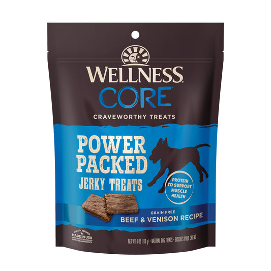 Wellness CORE Power Packed Jerky Dog Treats Grain Free Venison 4oz Bag