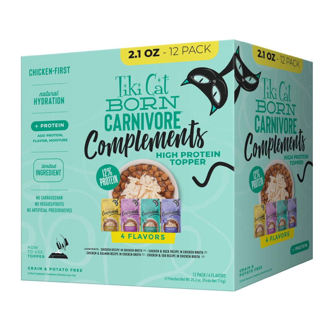Tiki Cat Born Carnivore Complements Wet Cat Food Topper Variety Pack 2.1oz Cups (10 Count)