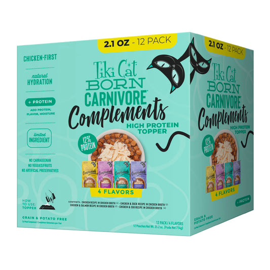 Tiki Cat Born Carnivore Complements Wet Cat Food Topper Variety Pack 2.1oz Cups (10 Count)