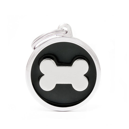 My Family ID Big Black Circle Bone Tag