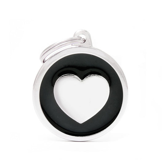 My Family ID Classic Big Black Circle with Heart ID Tag