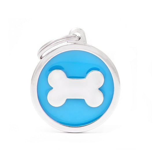 My Family ID Classic Big Light Blue Circle with Bone ID Tag