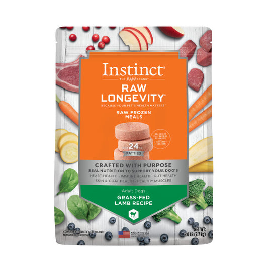 Instinct® Raw Longevity™ Raw Frozen Meals Grass-Fed Lamb Recipe for Dogs 6lb Bag