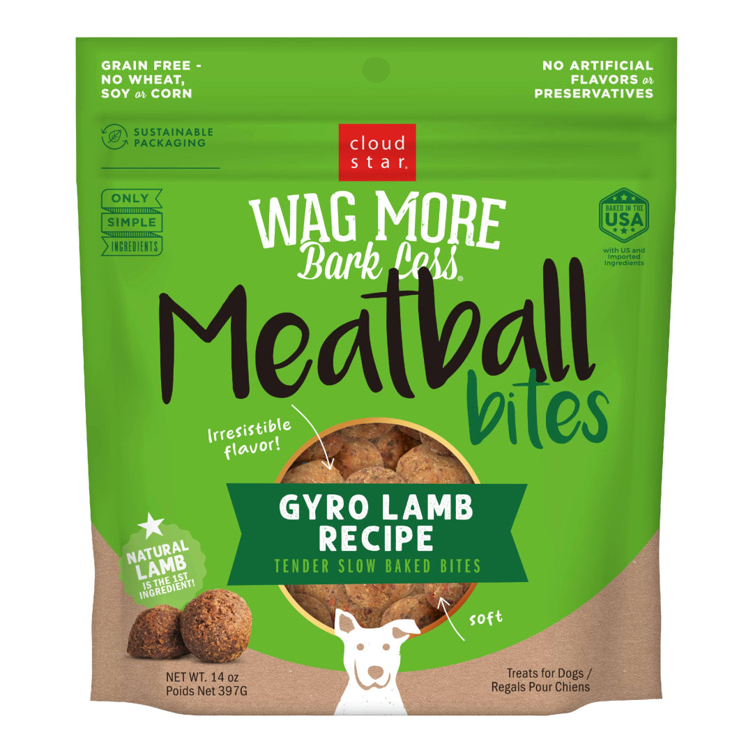 Cloud Star Wag More Bark Less Grain Free Meatball Bites Dog Treats, Gyro Lamb Recipe, 14 oz