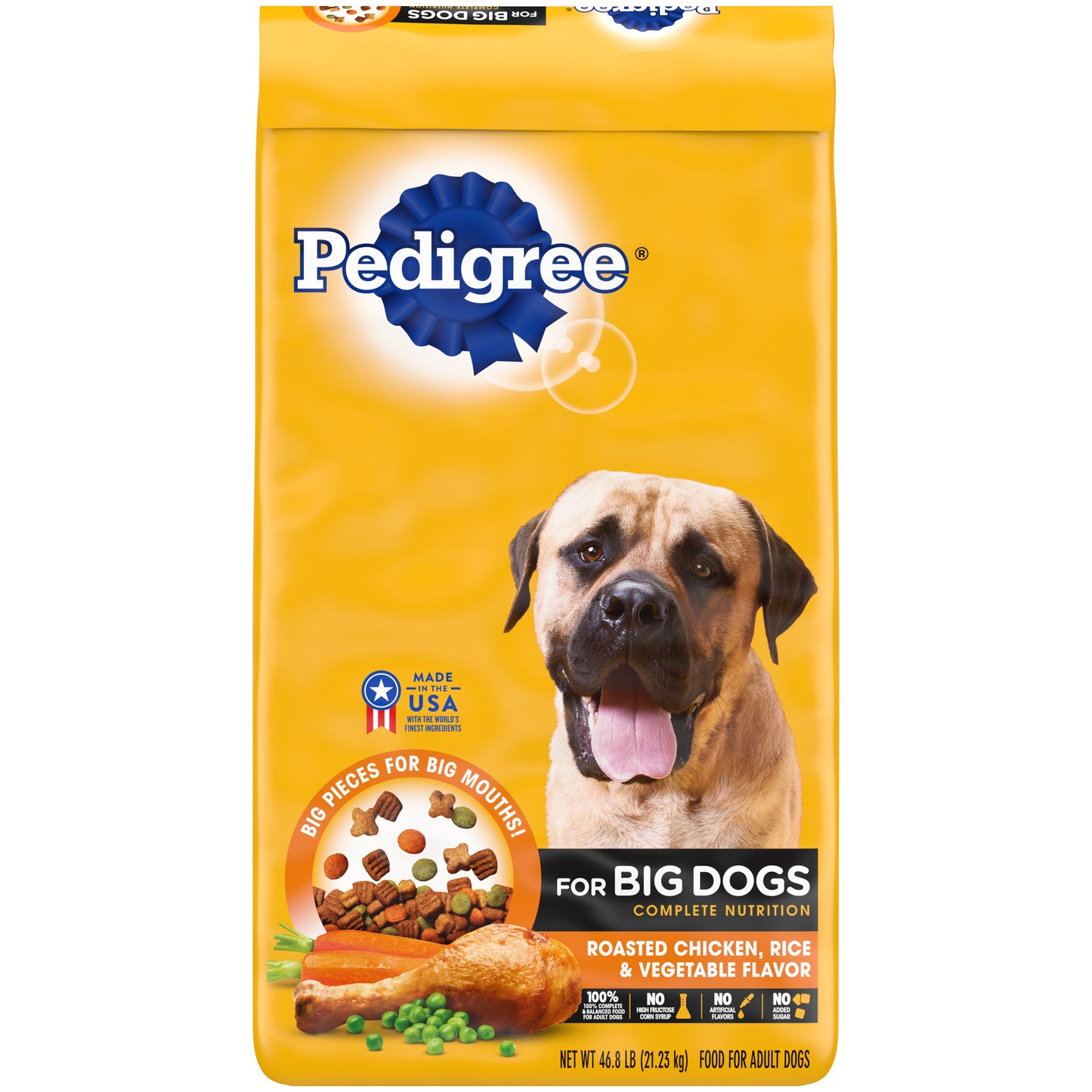 Pedigree For Big Dogs AdultLarge Breed Dry Dog Food Roasted Chicken, Rice & Vegetable Flavor Dog Kibble, 46.8lb
