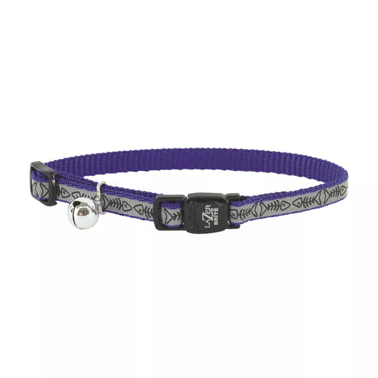 Coastal Lazer Bright 3/8in Wide 8-12In Reflective Breakaway Cat Collar Blue Fish Bones