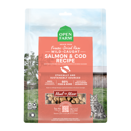 Open Farm Salmon & Cod Recipe Freeze Dried Raw Morsels For Cats 3.5oz Bag