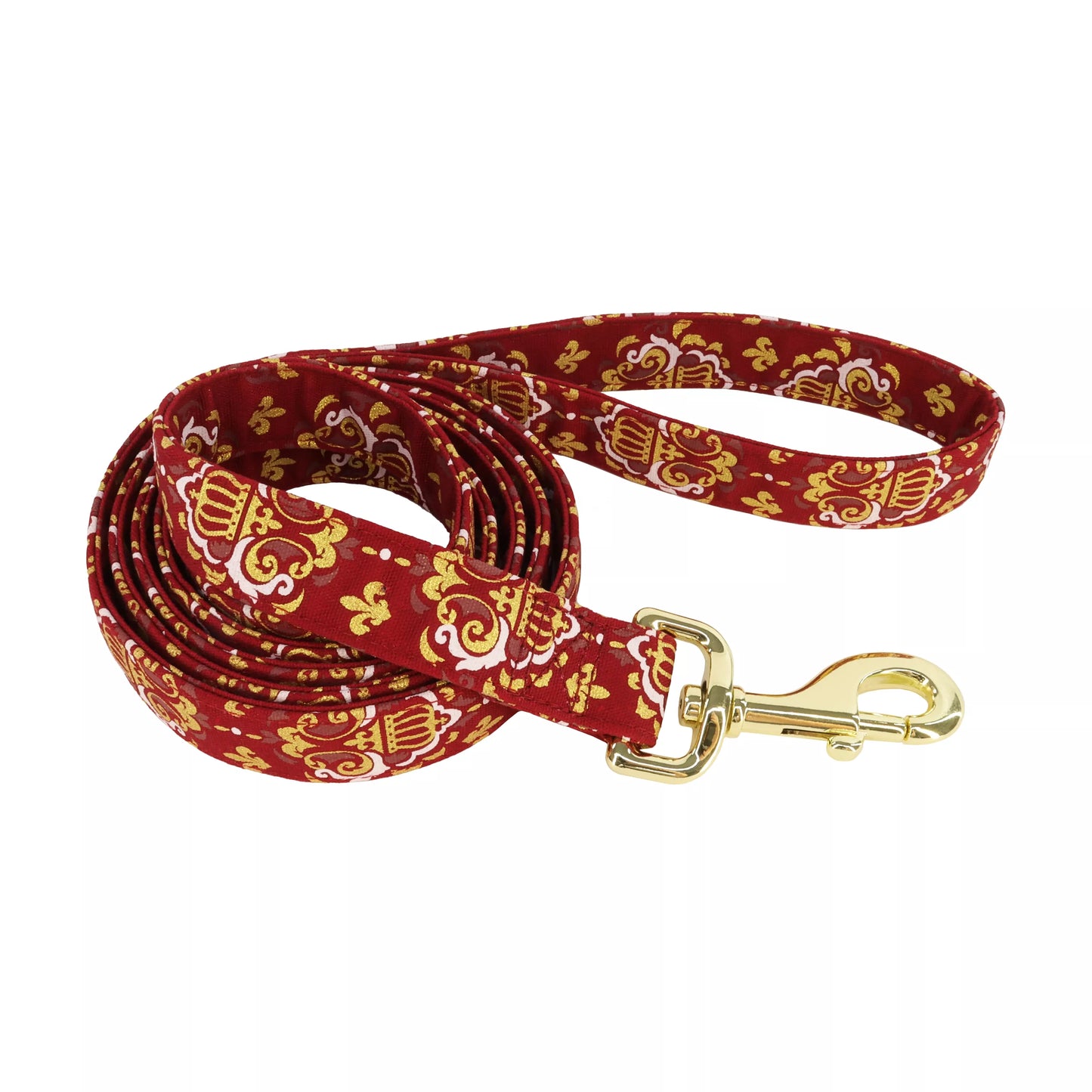 Coastal Accent Metallic 6ft Long 5/8in Dog Leash Burgandy Crowns