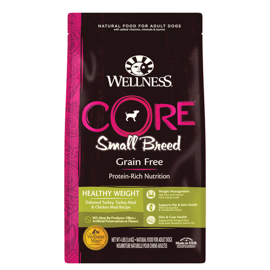 Wellness CORE Natural Grain Free Dry Dog Food Small Breed Healthy Weight 4lb Bag