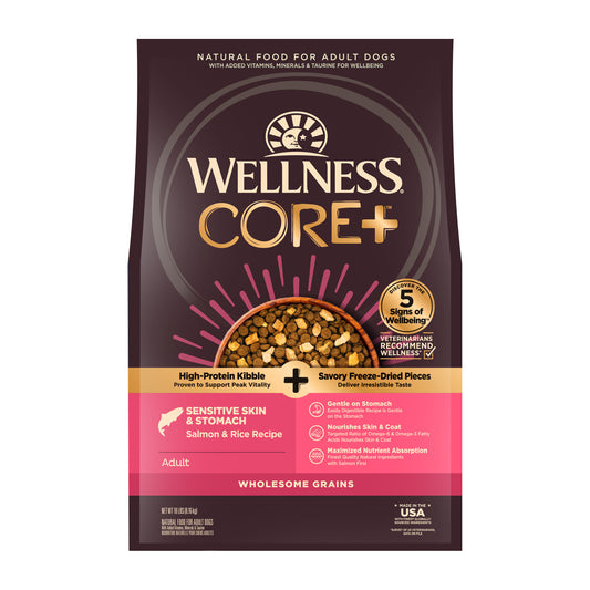 Wellness CORE+ Sensitive Skin & Stomach Dry Dog Food Salmon & Rice Recipe 18lb
