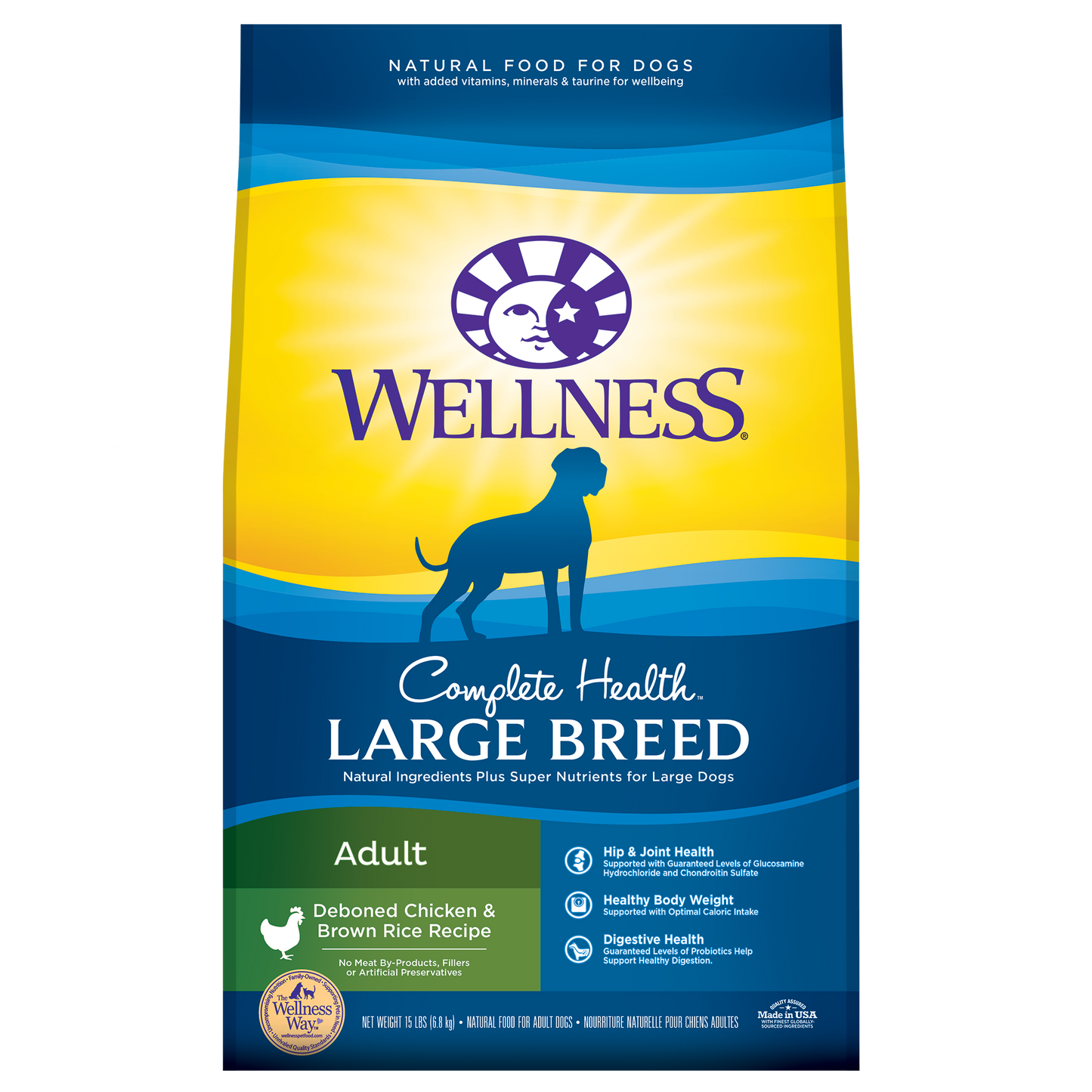 Wellness Complete Health Natural Dry Large Breed Dog Food Chicken & Rice 15lb Bag