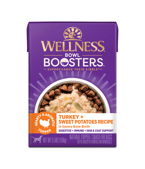 Wellness Bowl Boosters Hearty Toppers Turkey & Sweet Potatoes Recipe in Savory Bone Broth Dog Food Toppers 5.5oz Pouch