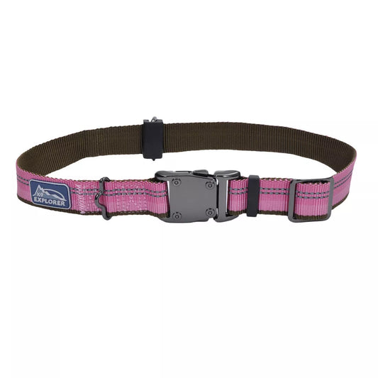 Coastal K9 Explorer 1in Wide 12-18in Reflective Adjustable Dog Collar Rosebud