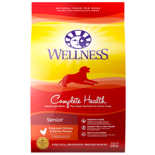 Wellness Complete Health Natural Dry Senior Dog Food Chicken & Barley 15lb Bag