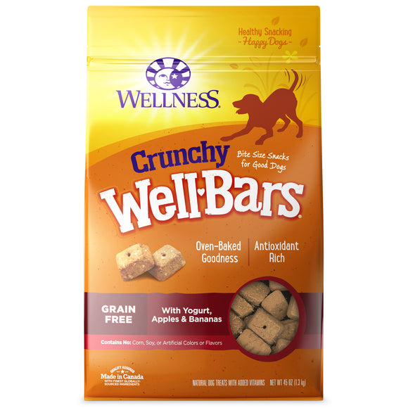 Wellness WellBars Natural Grain Free Crunchy Dog Treats Yogurt Apples & Banana 45oz Bag