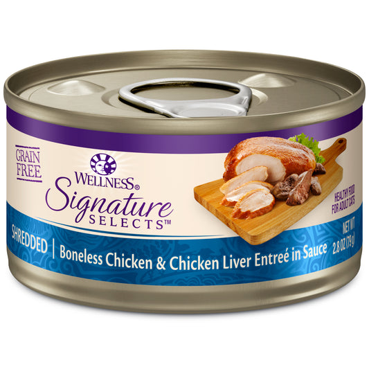 Wellness CORE Signature Selects Grain Free Canned Cat Food Shredded Chicken & Chicken Liver in Sauce 2.8ozs