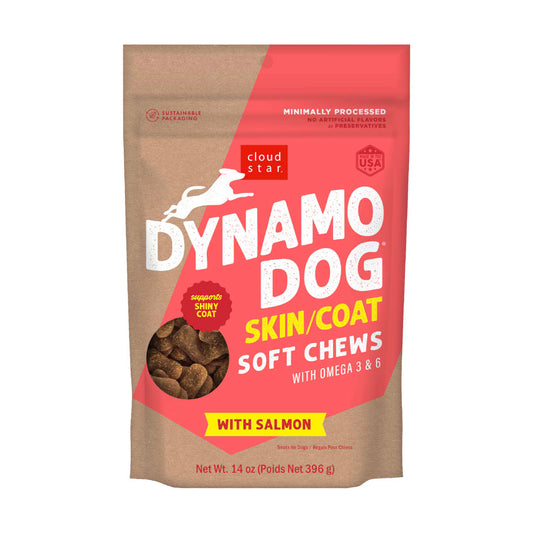 Cloud Star Dynamo Dog Skin & Coat Soft Chews Grain Free Dog Treats, Salmon, 14 oz. Pouch