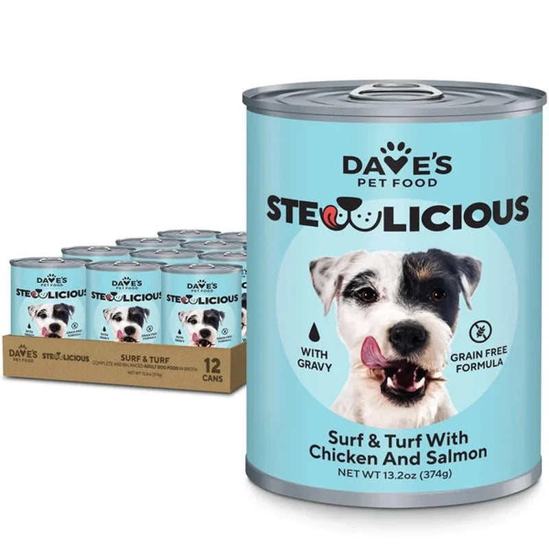 Dave’s Stewlicious Surf & Turf with Chicken & Salmon Dog Food Can 13 oz