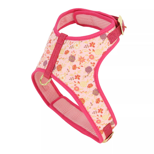 Coastal Accent Metallic Adjustable 5/8in Wide 20-24in Dog Harness Pink Flowers