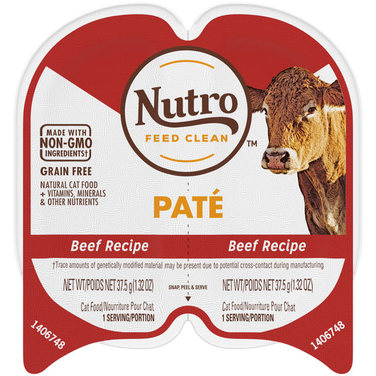 Nutro Natural Wet Cat Food Paté Beef Recipe, 2.64 oz Twin-Pack Tray