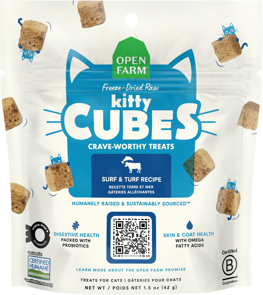 Open Farm Freeze-Dried Raw Kitty Cubes Cat Treats - Surf & Turf Recipe 1.5oz Bag