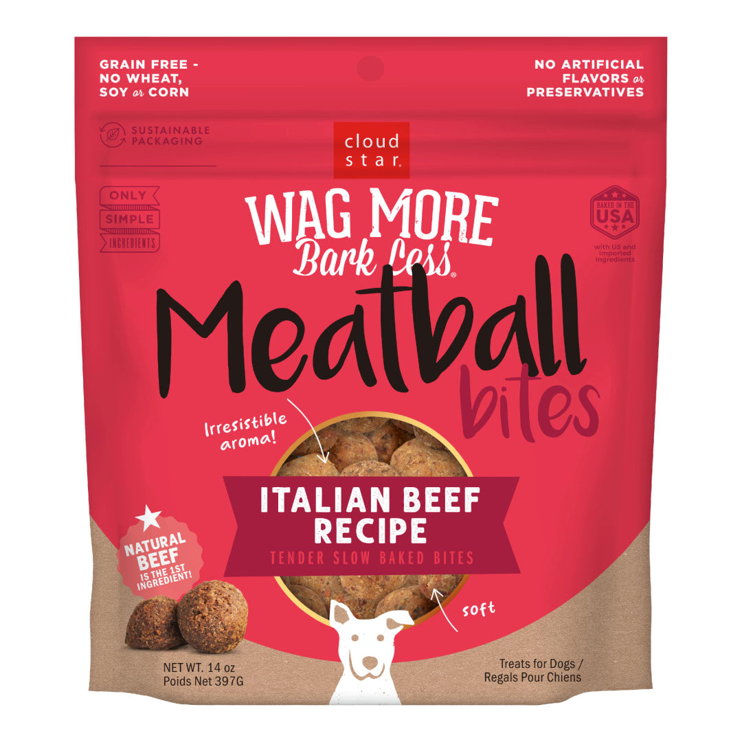 Cloud Star Wag More Bark Less Grain Free Meatball Bites Dog Treats, Italian Beef Recipe, 14 oz