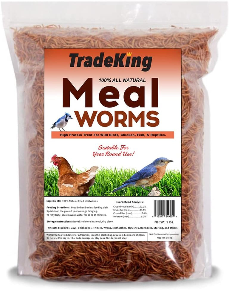 Tradeking Dried Mealworms for Wild Birds, Chickens, Fish, & Reptiles 1lb