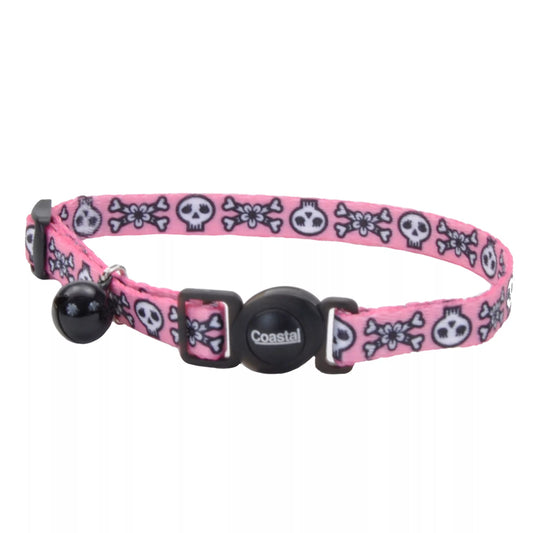 Coastal Safe Cat 3/8in Wide 8-12in Fashion Breakaway Collar Pink Skulls