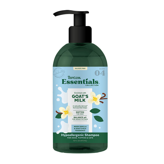TropiClean Essentials Goat's Milk Shampoo for Dogs, Puppies and Cats 16oz