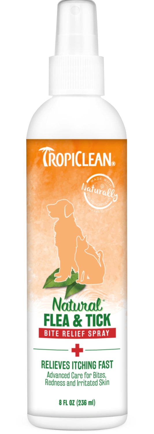 TropiClean Natural* Flea & Tick Bite Relief Spray for Pets, 8oz