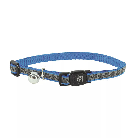 Coastal Lazer Bright 3/8in Wide 8-12In Reflective Breakaway Cat Collar Blue Lagoon Flowers