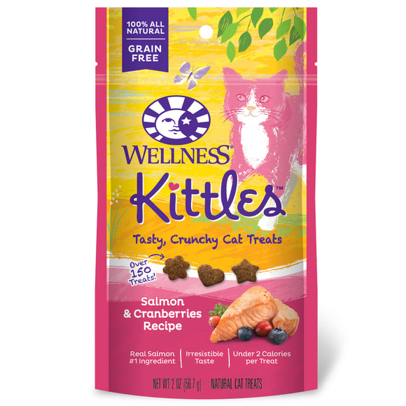 Wellness Kittles Crunchy Natural Grain Free Cat Treats Salmon & Cranberry 2oz Bag