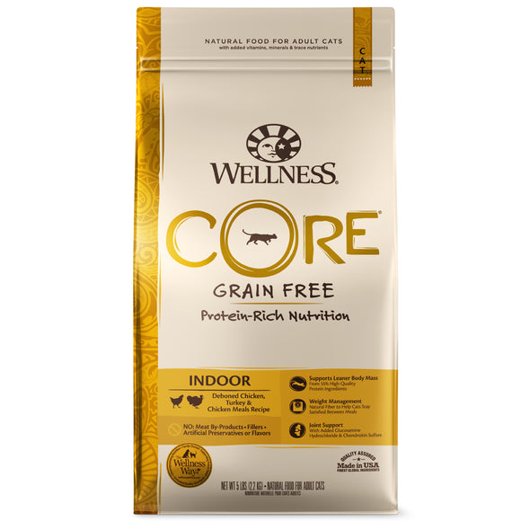 Wellness CORE Grain-Free Chicken Turkey & Chicken Meal Indoor Formula Dry Cat Food 5lb Bag