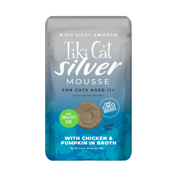 Tiki Cat Silver Mousse Wet Cat Food for Seniors Chicken & Pumpkin 2.8oz Pouch