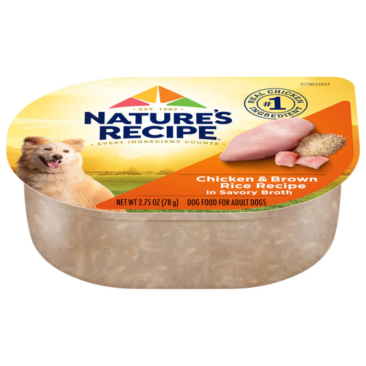 Nature’s Recipe Chicken & Brown Rice Recipe in Savory Broth Wet Dog Food, 2.75oz Cup