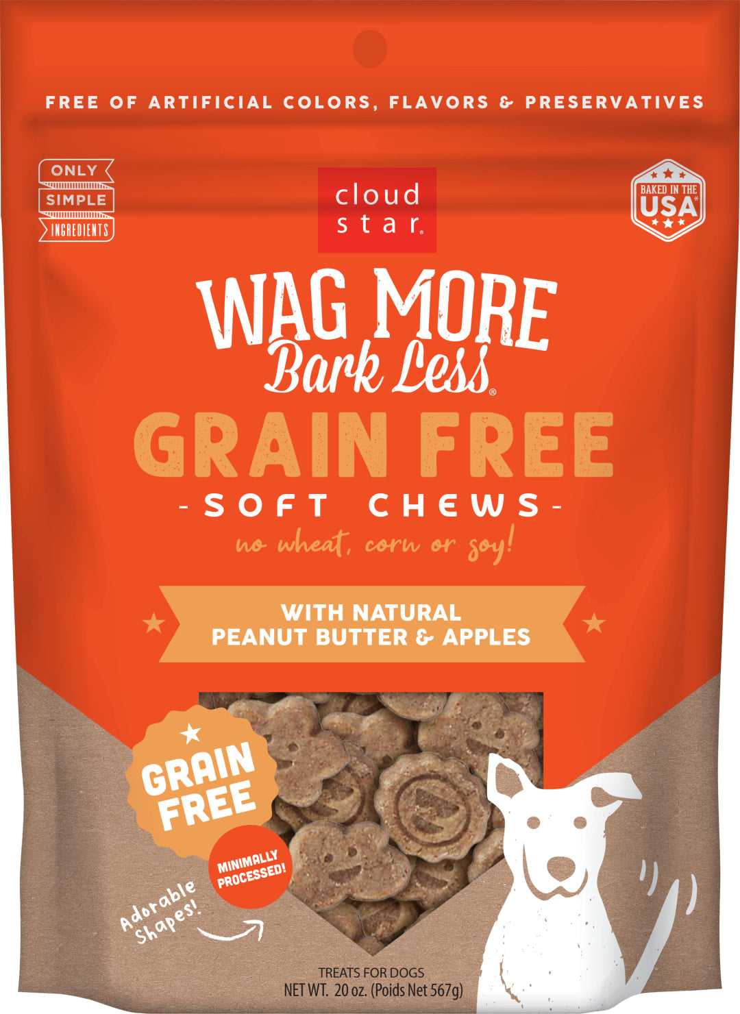 Cloud Star Wag More Bark Less Soft Chews Grain Free Dog Treats, Peanut Butter & Apples, 20 oz. Pouch