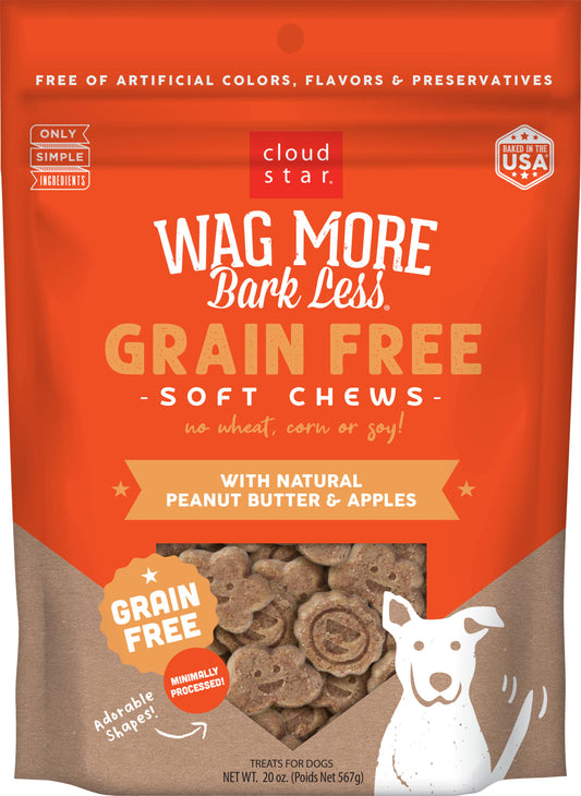 Cloud Star Wag More Bark Less Soft Chews Grain Free Dog Treats, Peanut Butter & Apples, 20 oz. Pouch