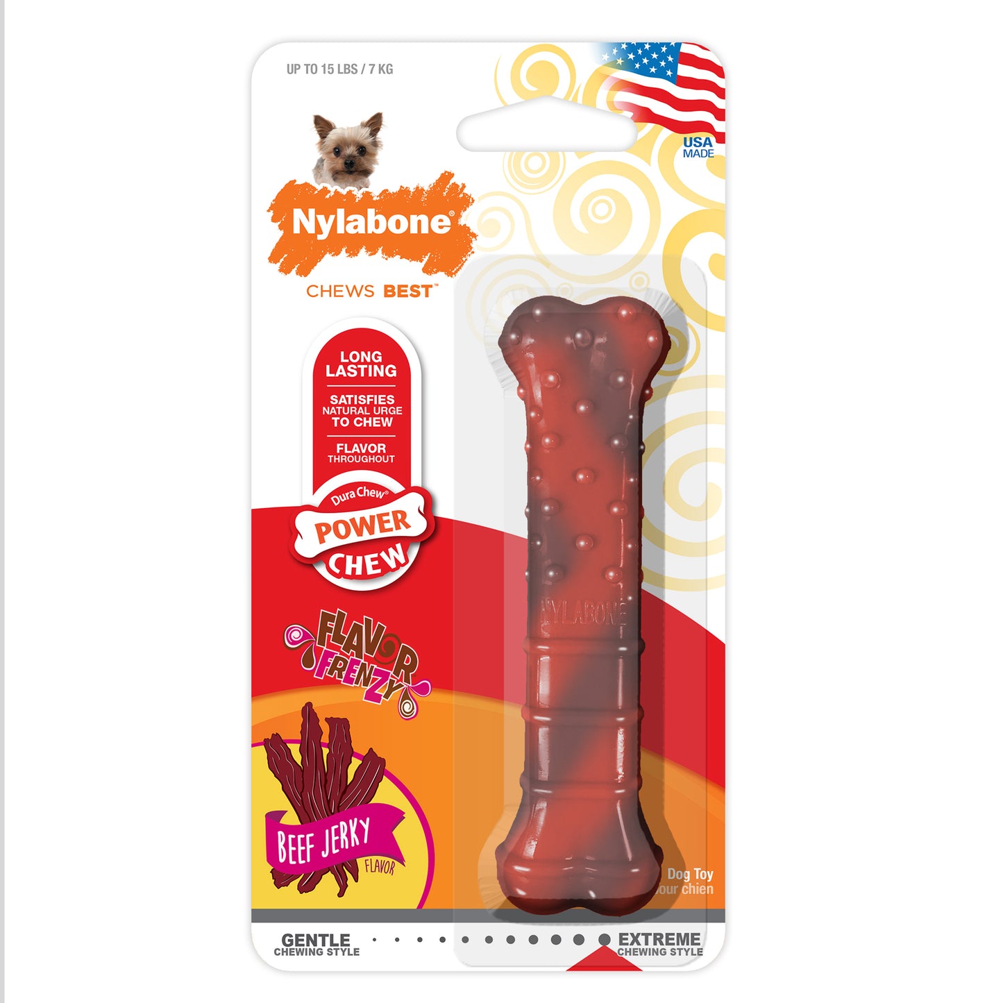 Nylabone Flavor Frenzy Power Chew Durable Dog Chew Toy Beef Jerky X-Small/Petite