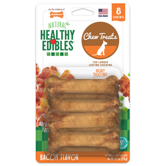 Nylabone Healthy Edibles All-Natural Long Lasting Bacon Chew Treats X-Small/Petite 8ct