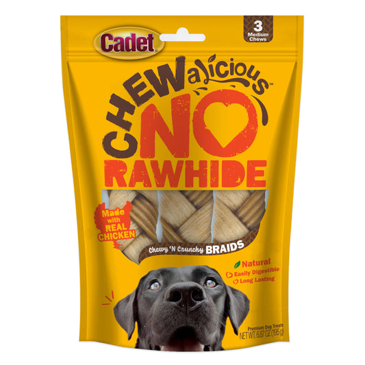 Cadet Chewalicious Chewy 'N Crunchy Rawhide-Free Natural Braids Small 3pk