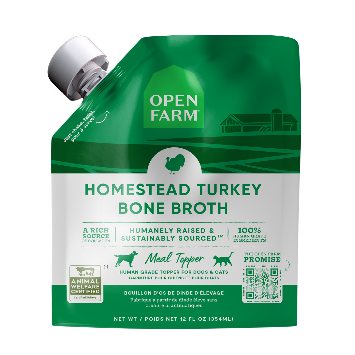 Open Farm Homestead Turkey Bone Broth For Dogs & Cats 12oz Pouch