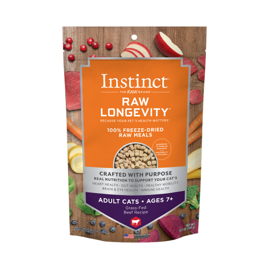 Instinct® Raw Longevity™ 100% Freeze-Dried Raw Meals Grass-Fed Beef Recipe for Adult Cats Ages 7+ 9.5oz Bag