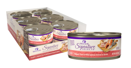 Wellness CORE Signature Selects Grain Free Canned Cat Food Flaked Skipjack Tuna & Wild Salmon in Broth 5.3ozs