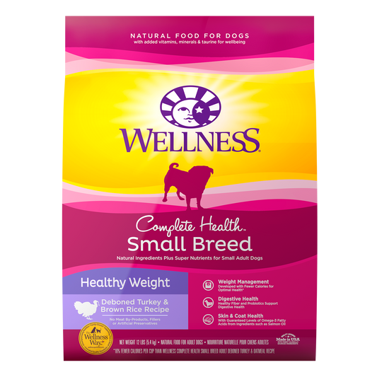 Wellness Complete Health Natural Dry Small Breed Healthy Weight Dog Food Turkey & Rice 12lb Bag