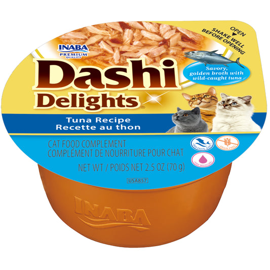 INABA Dashi Delights for Cats, Shredded Tuna with Bonito Flake Broth, 2.5oz Cup, Tuna Recipe