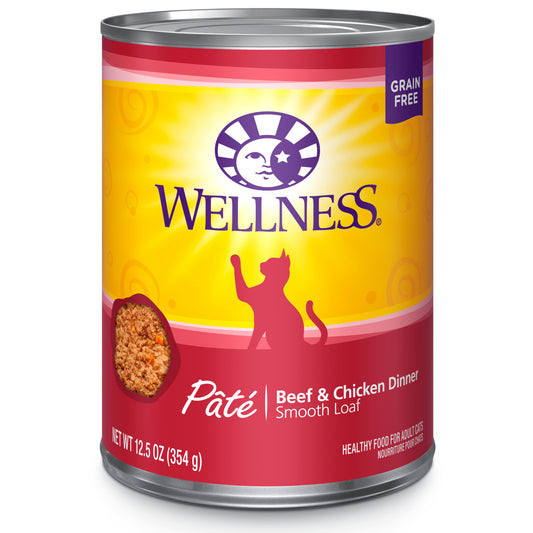 Wellness Complete Health Natural Grain Free Wet Canned Cat Food Beef & Chicken Pate 12.5oz Can
