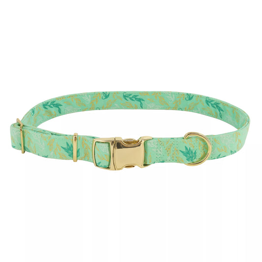 Coastal Accent Metallic 5/8in Wide 8-12in Adjustable Dog Collar Green Leaves