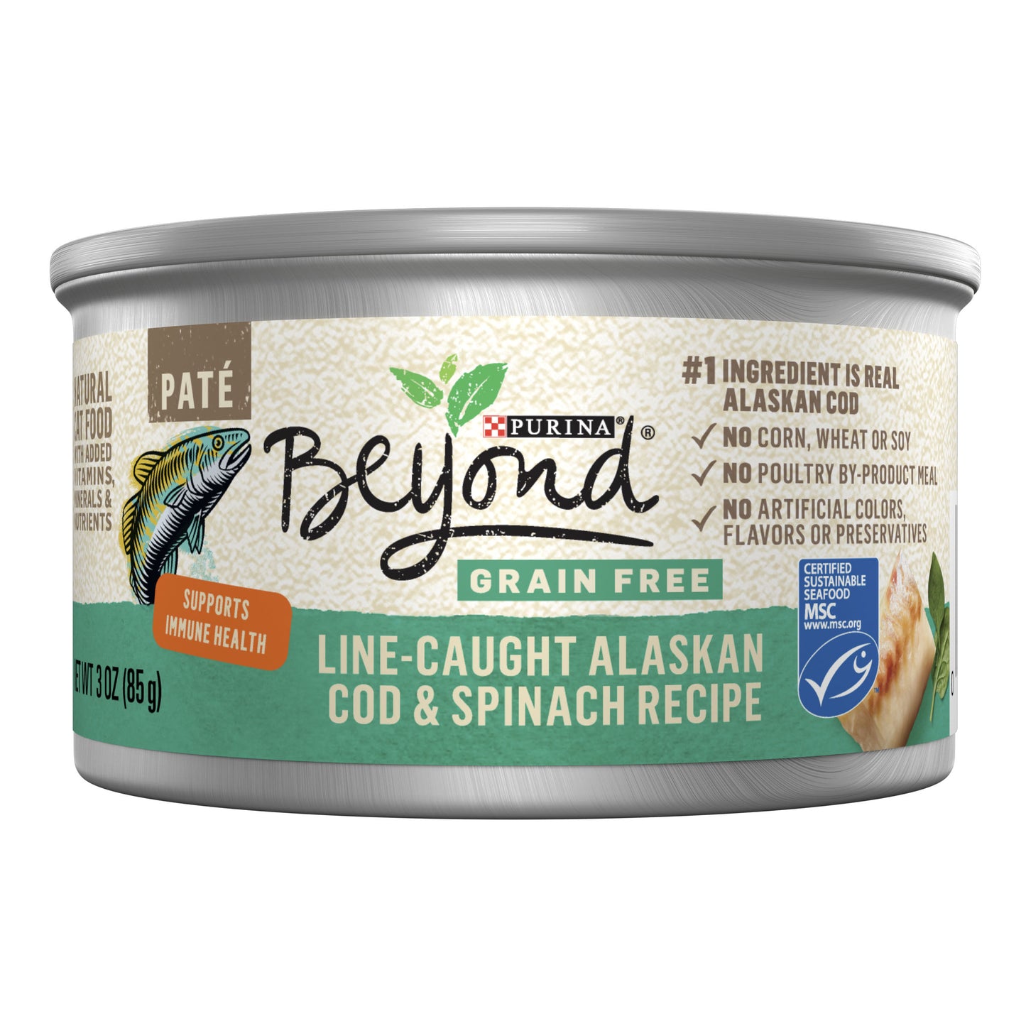 Purina Beyond Line-Caught Alaskan Cod and Spinach Recipe Grain Free Wet Cat Food Pate 3oz