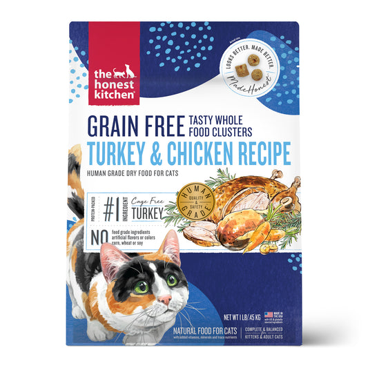 The Honest Kitchen Whole Food Clusters Grain Free Turkey & Chicken Dry Cat Food 1lb