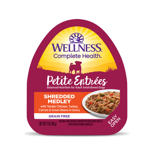 Wellness Petite Entrées Shredded Medley With Tender Chicken Turkey Carrots & Green Beans 3oz Cup